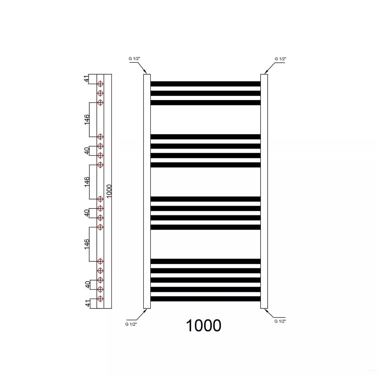 Lumaoval Round Matt Black Heated Towel Rail 1000x500mm – Wall - Mounted Radiator - TILES Paradise