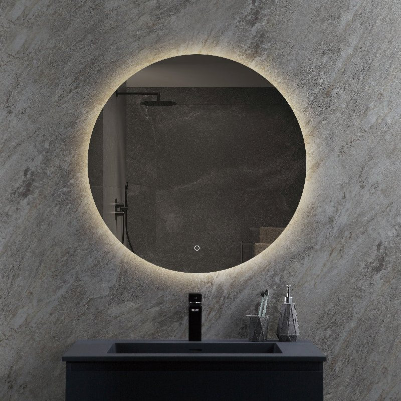 Lumora 600mm Round Backlit LED Bathroom Mirror β Tri - Colour Dimmable Light, Touch Sensor, Demister, Mains Powered - TILES Paradise