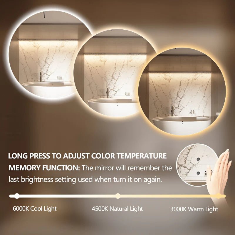 Lumora 600mm Round Edge - Frosted LED Bathroom Mirror – Tri - Colour Dimmable, Touch & Demister - TILES Paradise