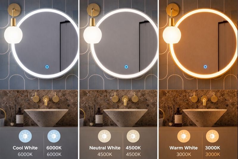 Lumora 600mm Round LED Bathroom Mirror β Brushed Brass, Dimmable Tri - Light, Anti - Fog - TILES Paradise