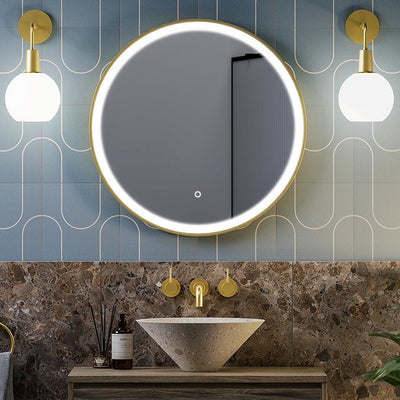 Lumora 600mm Round LED Bathroom Mirror – Brushed Brass, Dimmable Tri - Light, Anti - Fog - TILES Paradise