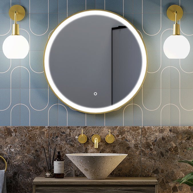 Lumora 600mm Round LED Bathroom Mirror – Brushed Brass, Dimmable Tri - Light, Anti - Fog - TILES Paradise