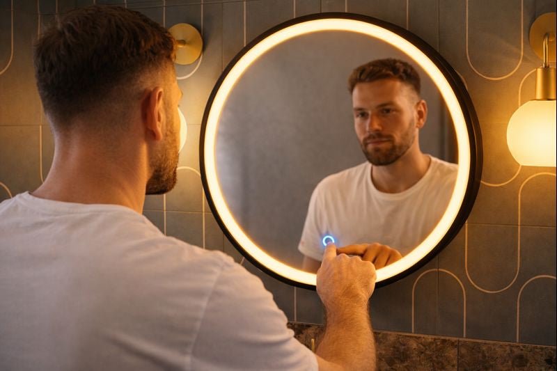 Lumora 600mm Round LED Bathroom Mirror – Matt Black, Dimmable Tri - Light, Anti - Fog - TILES Paradise