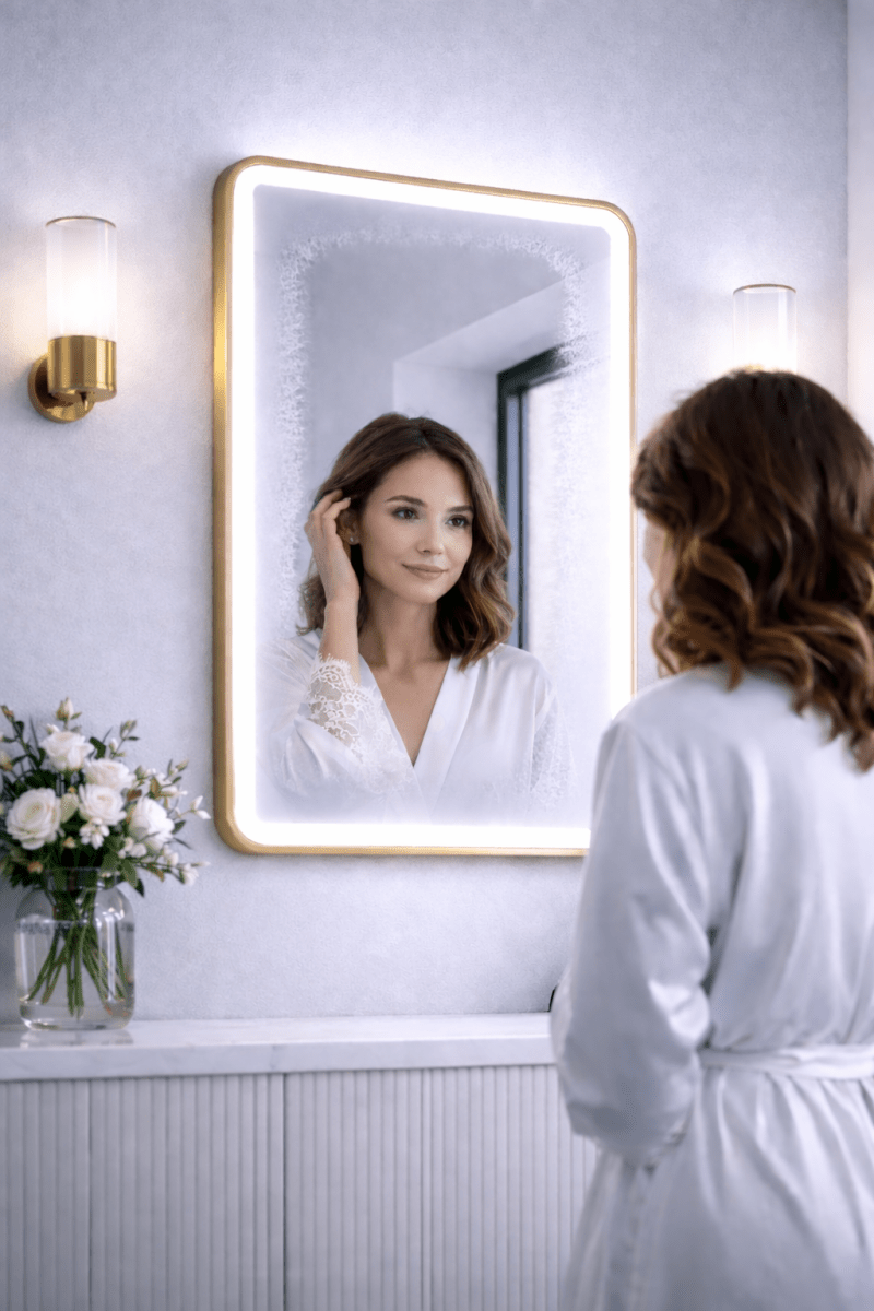 Lumora 700x500mm Brushed Gold LED Illuminated Bathroom Mirror - Anti - Fog - Vertical/Horizontal - TILES Paradise
