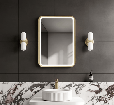 Lumora 700x500mm Brushed Gold LED Illuminated Bathroom Mirror - Anti - Fog - Vertical/Horizontal - TILES Paradise