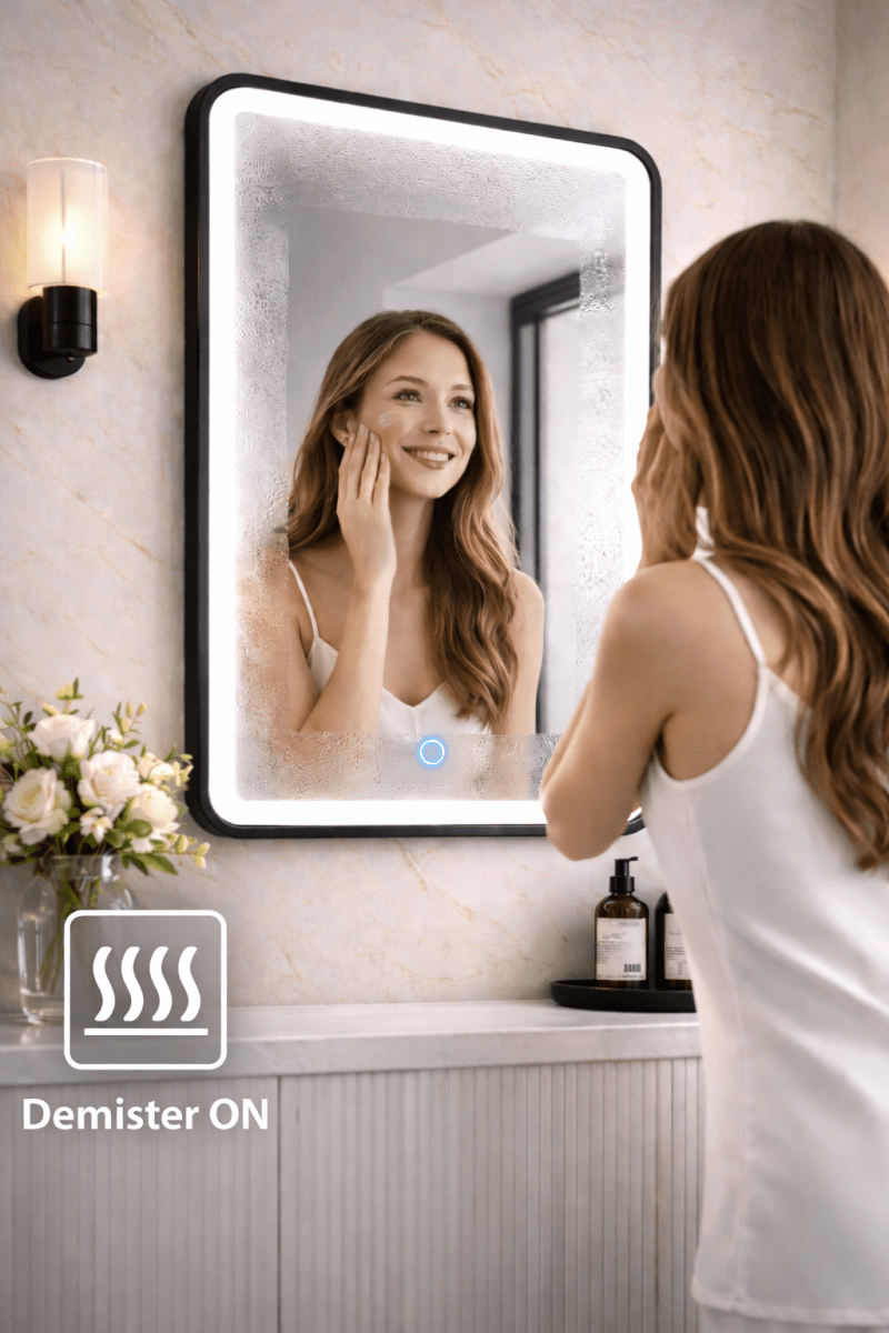 Lumora 700x500mm Matt Black LED Bathroom Mirror - Anti - Fog - Dimmable Tri - Light - TILES Paradise