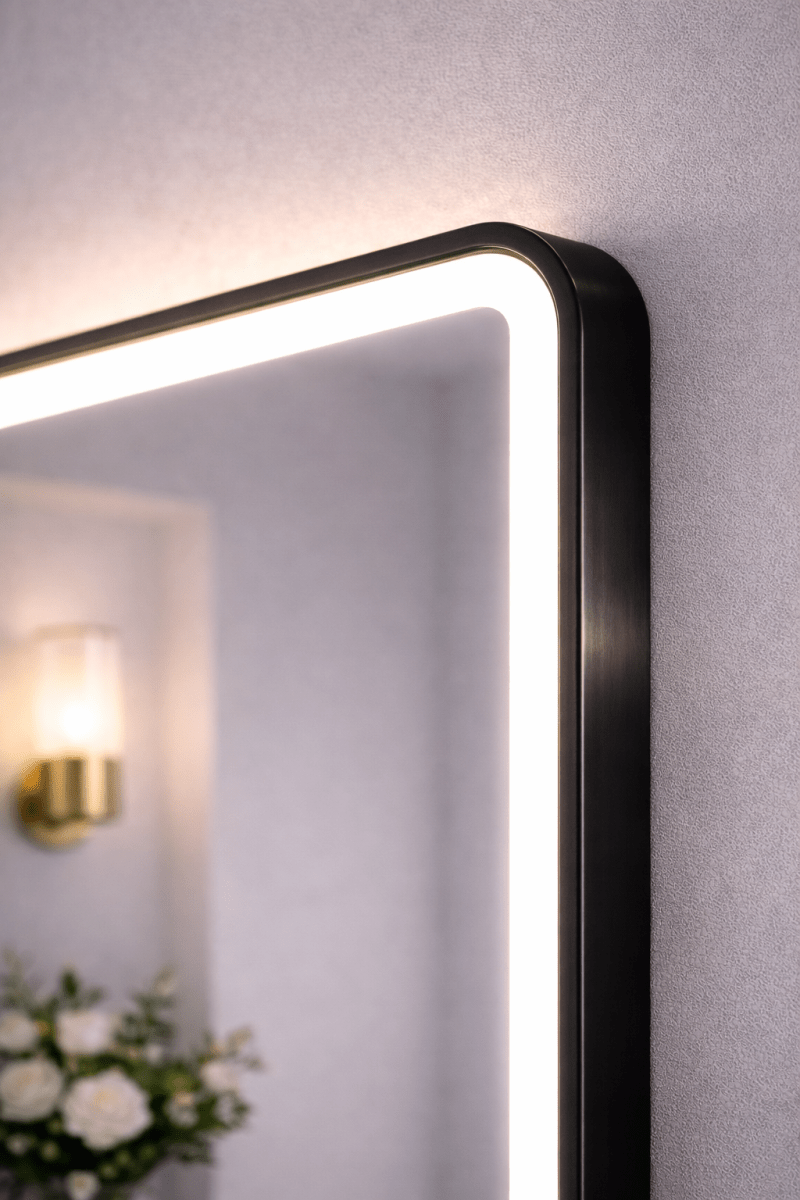 Lumora 700x500mm Matt Black LED Bathroom Mirror - Anti - Fog - Dimmable Tri - Light - TILES Paradise