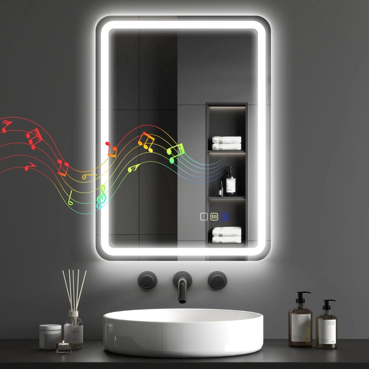 LustreLux 500x700mm Bluetooth LED Bathroom Mirror – Wall Mounted with Anti - Fog, Touch Control & 3 - Colour Dimmable Light - TILES Paradise