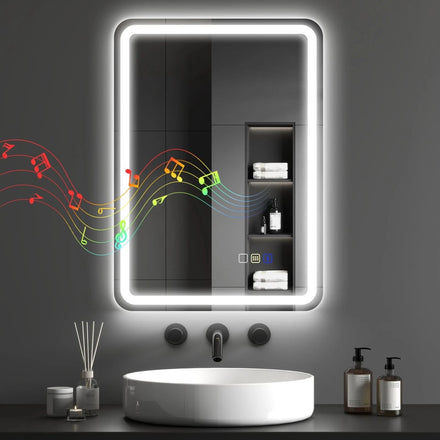 LustreLux 500x700mm Bluetooth LED Bathroom Mirror – Wall Mounted with Anti - Fog, Touch Control & 3 - Colour Dimmable Light - TILES Paradise