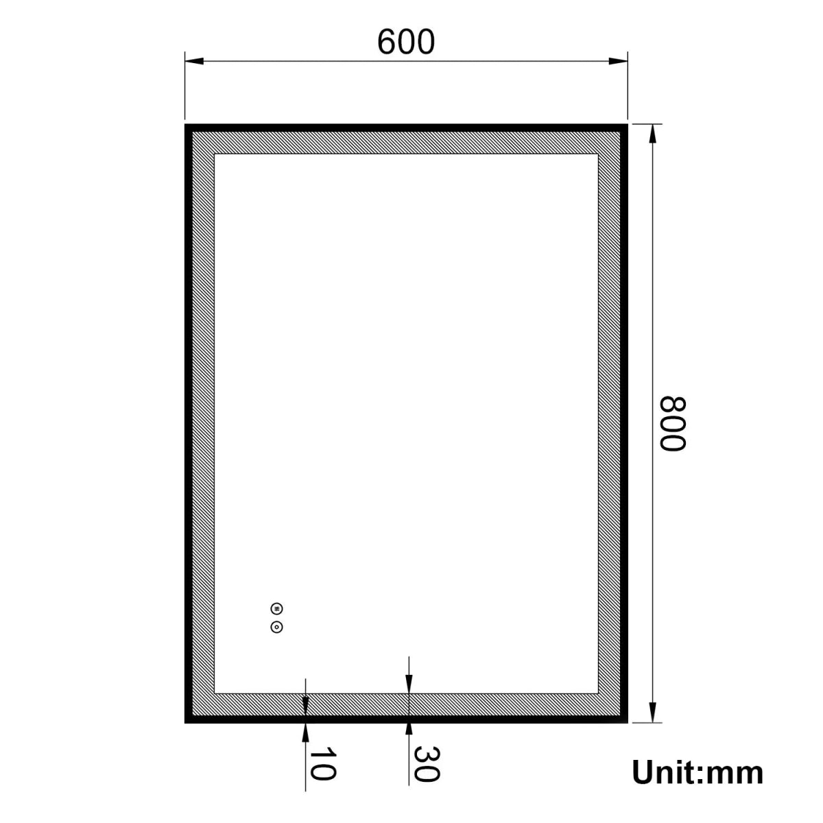 Luxore 600x800mm Black Frame LED Mirror – Cool White Light, Demister, Dimmable Touch Sensor, Shaver Socket, Vertical/Horizontal - TILES Paradise