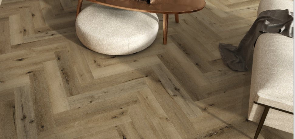 Luxura Riverside Oak SPC Click Vinyl Flooring - 640x128mm | 6.5mm Herringbone - TILES Paradise