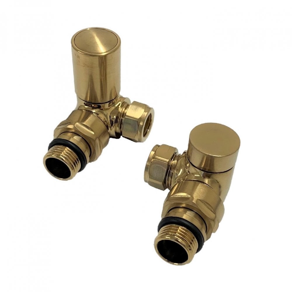 Modern Manual Radiator Valves 15mm (Pair) – Brushed Brass – Corner