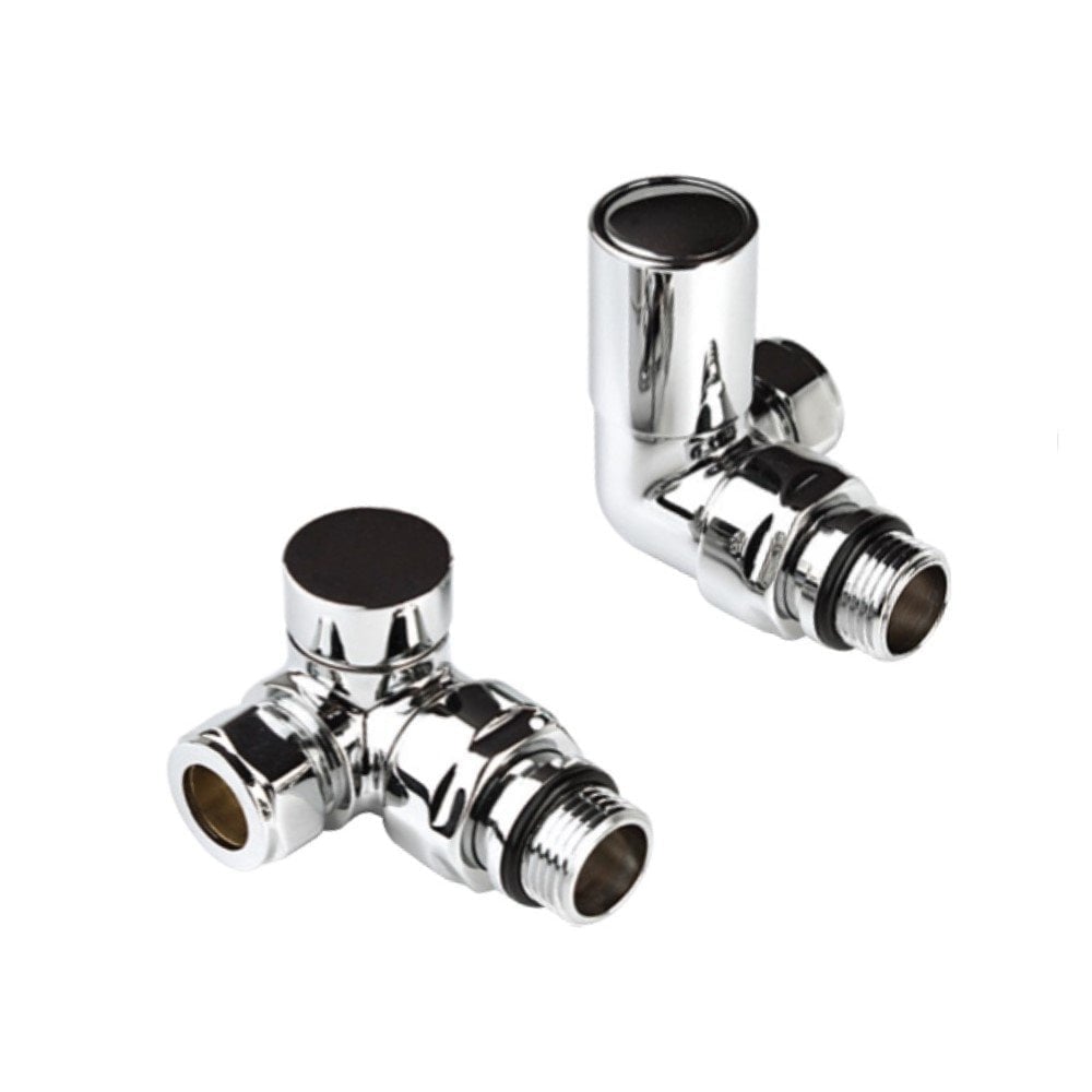 Modern Manual Radiator Valves 15mm (Pair) – Chrome – Corner