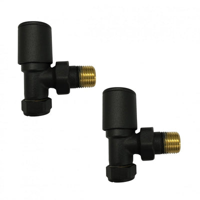Modern Manual Radiator Valves 15mm (Pair) – Matt Black – Angled