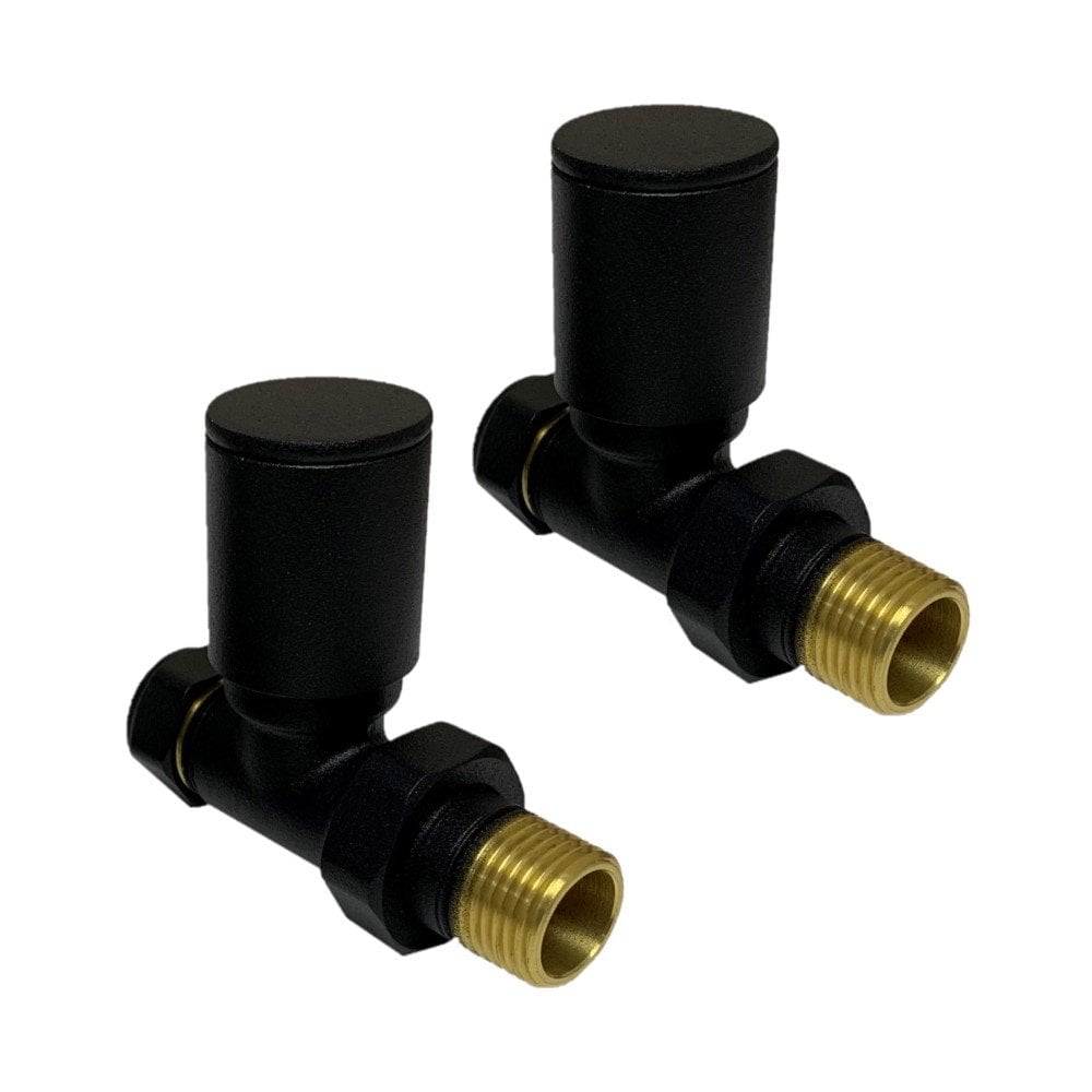 Modern Manual Radiator Valves 15mm (Pair) – Matt Black – Straight
