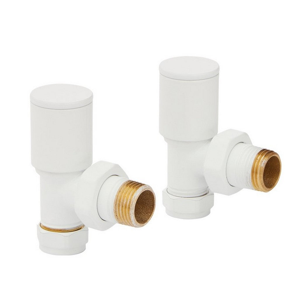 Modern Manual Radiator Valves 15mm (Pair) – White – Angled