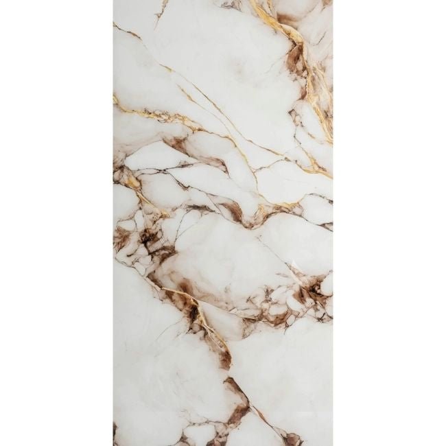 Napoli Gold & White Marble Effect 60x120cm Polished Porcelain Tile - TILES Paradise