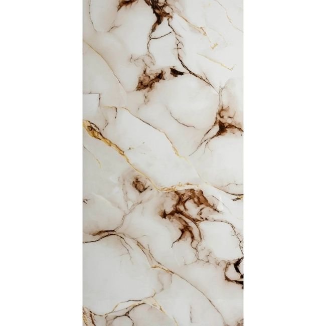 Napoli Gold & White Marble Effect 60x120cm Polished Porcelain Tile - TILES Paradise