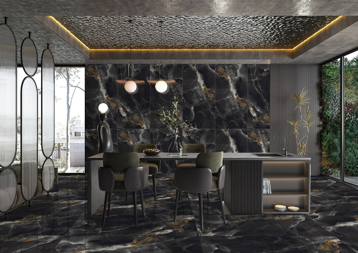 Nebula Black Onyx Polished Porcelain 60x120cm Wall & Floor Tile