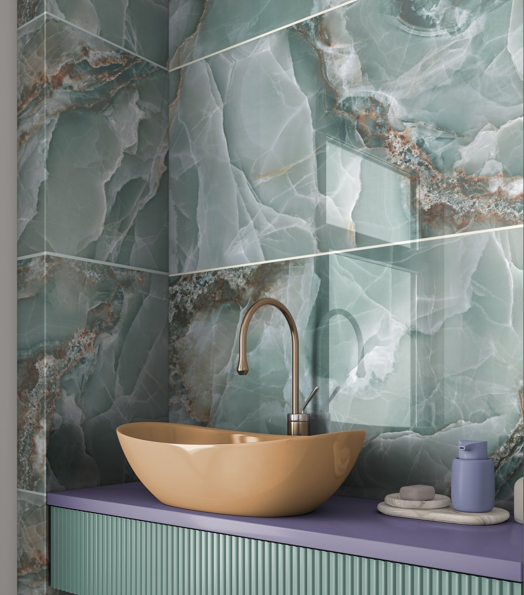 Onyx Green Marble Effect Polished Porcelain 60x120cm Wall and Floor Tile - TILES Paradise