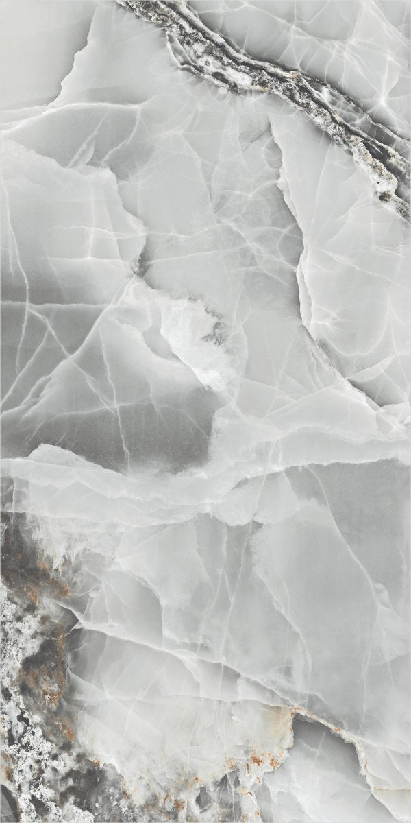 Onyx Light Grey Marble Effect Polished Porcelain 60x120cm Wall and Floor Tile - TILES Paradise
