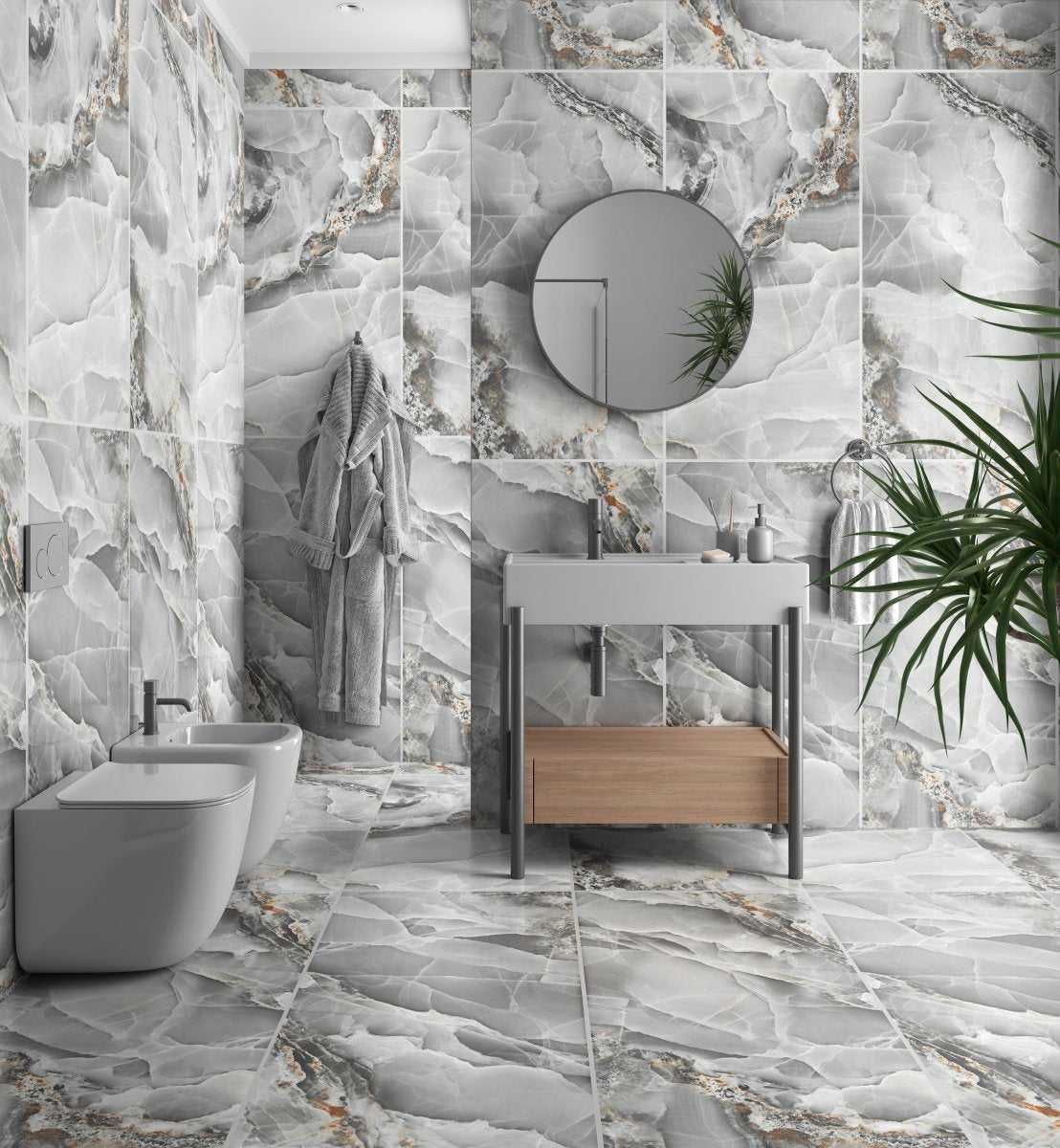 Onyx Light Grey Marble Effect Polished Porcelain 60x120cm Wall and Floor Tile - TILES Paradise