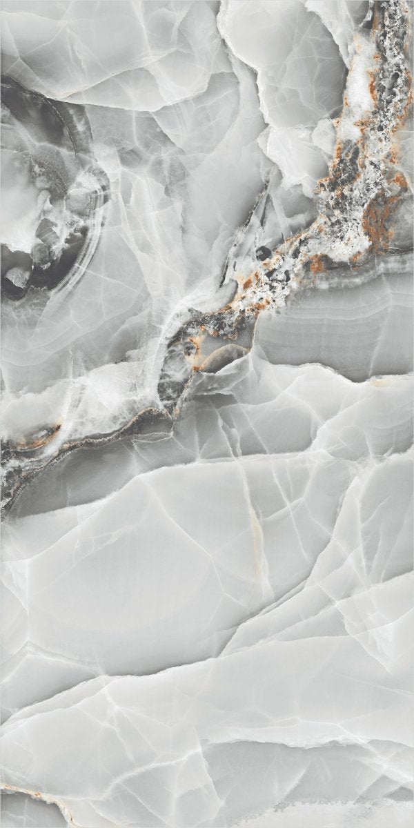 Onyx Light Grey Marble Effect Polished Porcelain 60x120cm Wall and Floor Tile - TILES Paradise