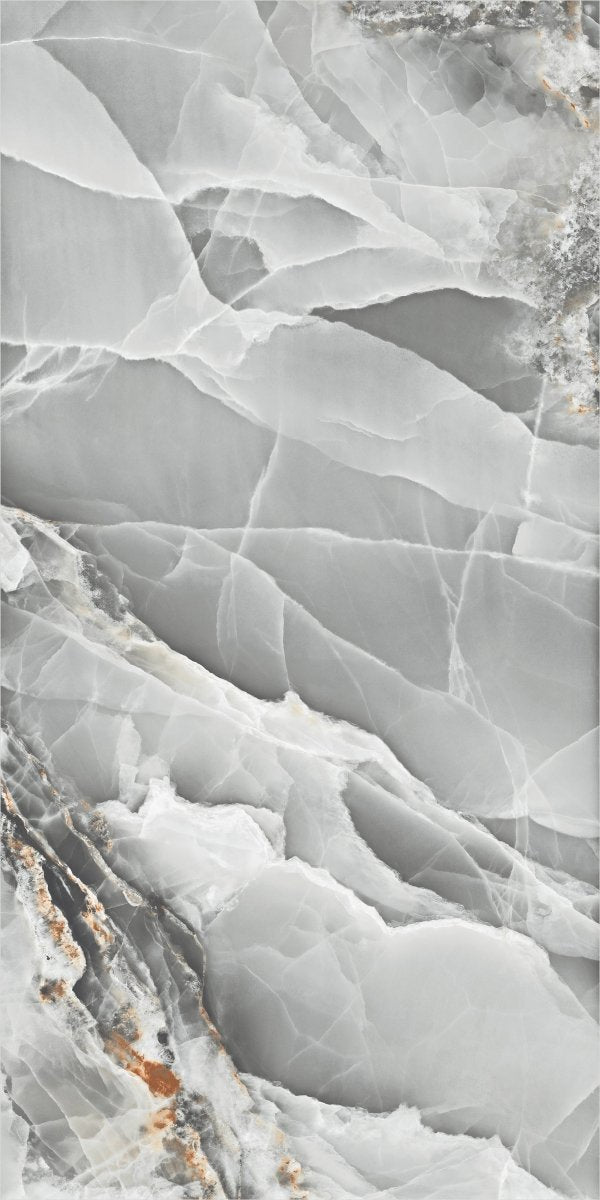 Onyx Light Grey Marble Effect Polished Porcelain 60x120cm Wall and Floor Tile - TILES Paradise