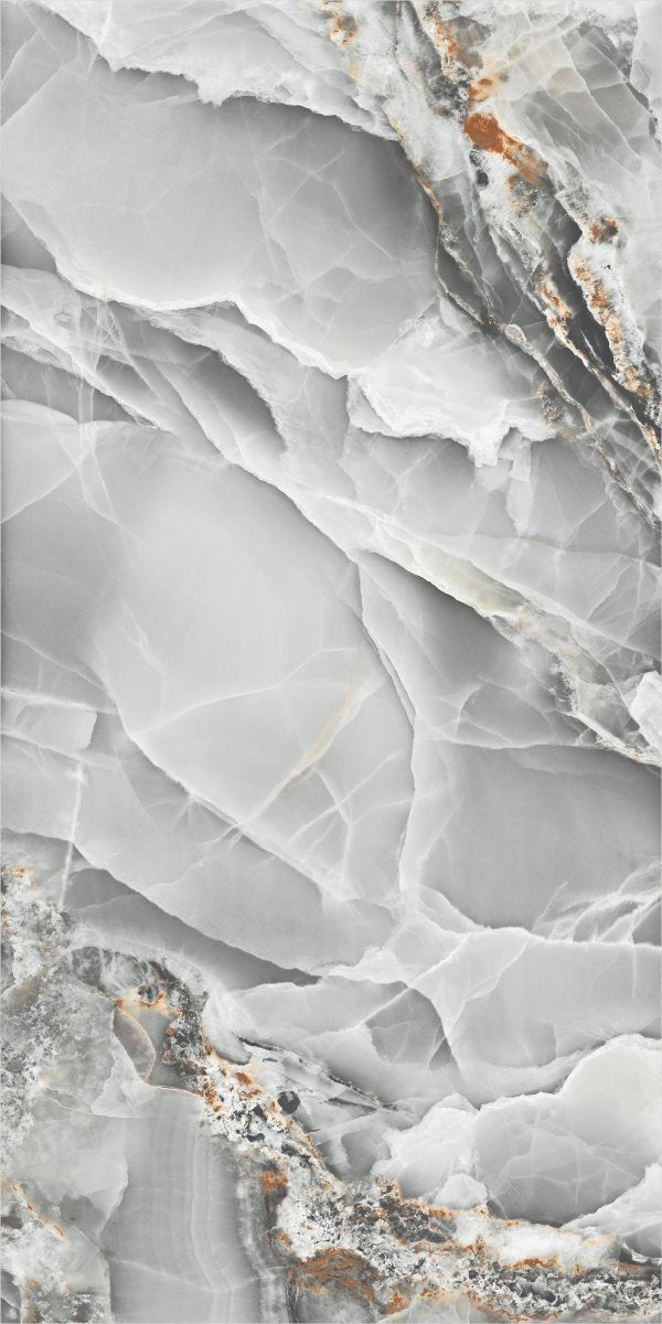 Onyx Light Grey Marble Effect Polished Porcelain 60x120cm Wall and Floor Tile - TILES Paradise