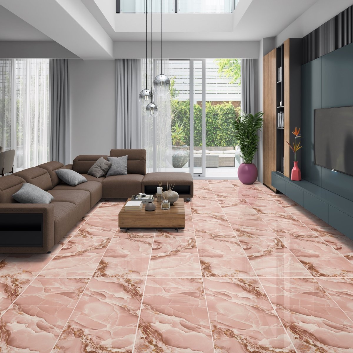 Onyx Pink Marble Effect Polished Porcelain 60x120cm Wall and Floor Tile - TILES Paradise