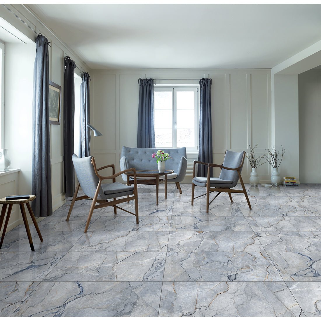Pallet Deal: 144 Tiles (52 sq.m) Sylvan Blue Marble Essence 60x60cm Polished Porcelain Wall & Floor Tile - TILES Paradise