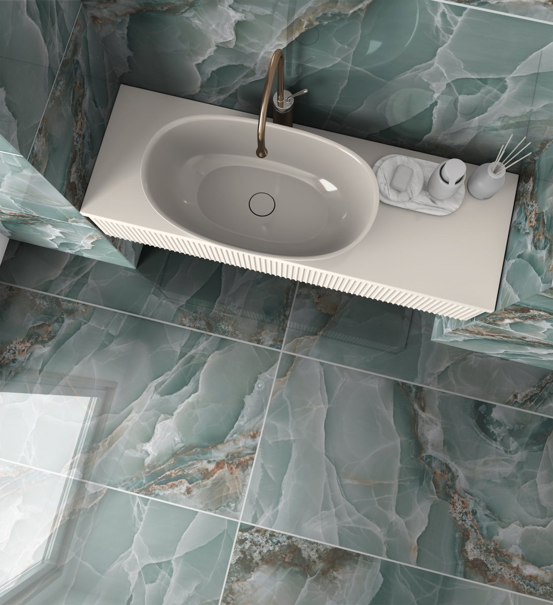 Pallet Deal: 64 Tiles (46 sq.m) Onyx Green Marble Effect Polished Porcelain 60x120cm Wall and Floor Tile - TILES Paradise