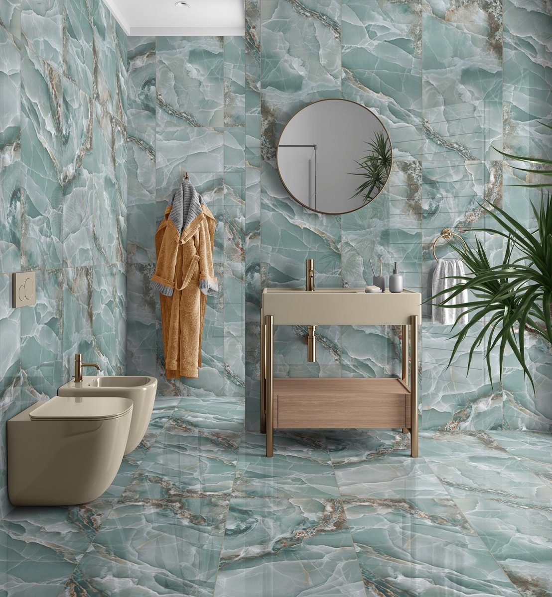 Pallet Deal: 64 Tiles (46 sq.m) Onyx Green Marble Effect Polished Porcelain 60x120cm Wall and Floor Tile - TILES Paradise