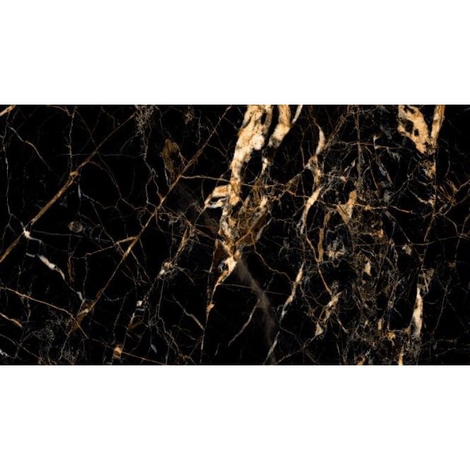 Black & Gold Marble Effect Porcelain Tile 60x120cm with rich golden streaks and polished marble surface