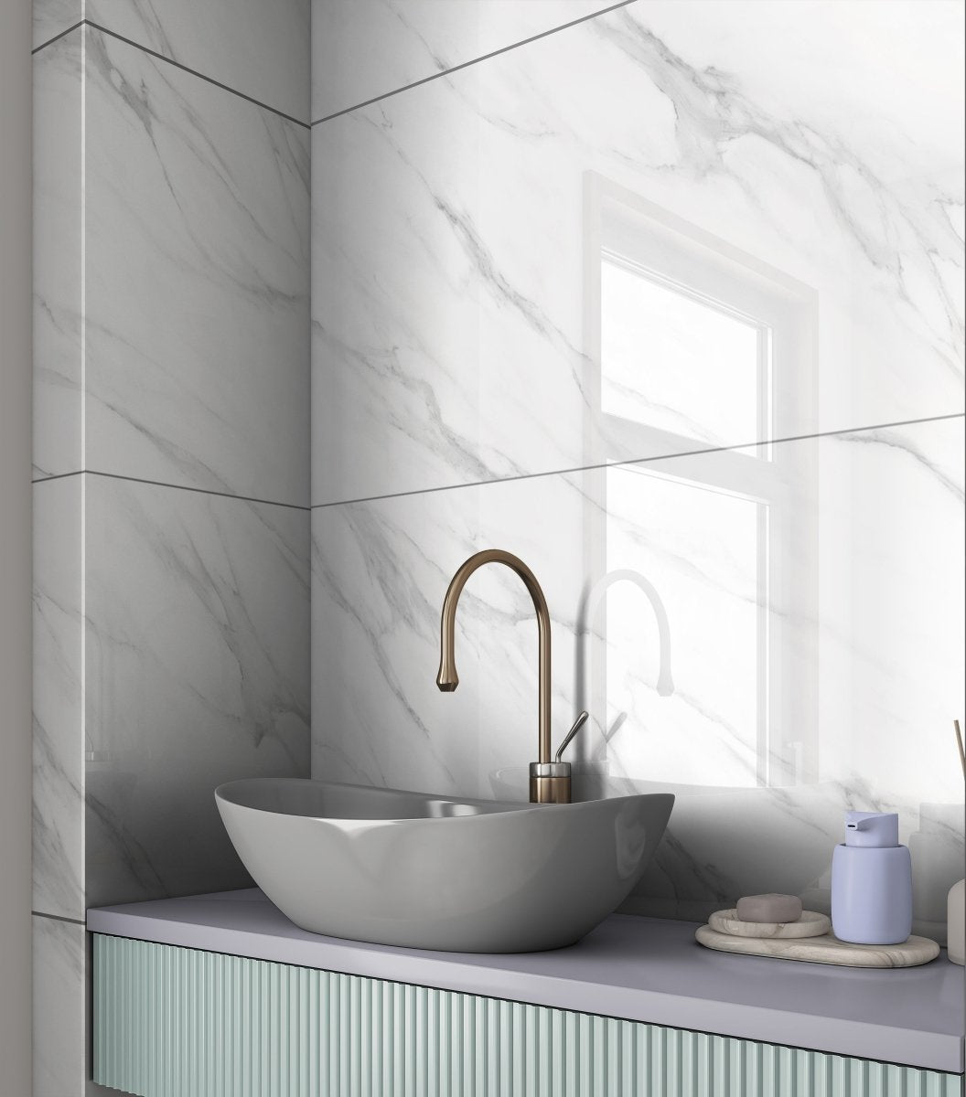 Pallet Deal: 64 Tiles (46 sq.m) Statuario Carrara White Polished Marble Effect Porcelain 60x120cm Wall and Floor Tile - TILES Paradise