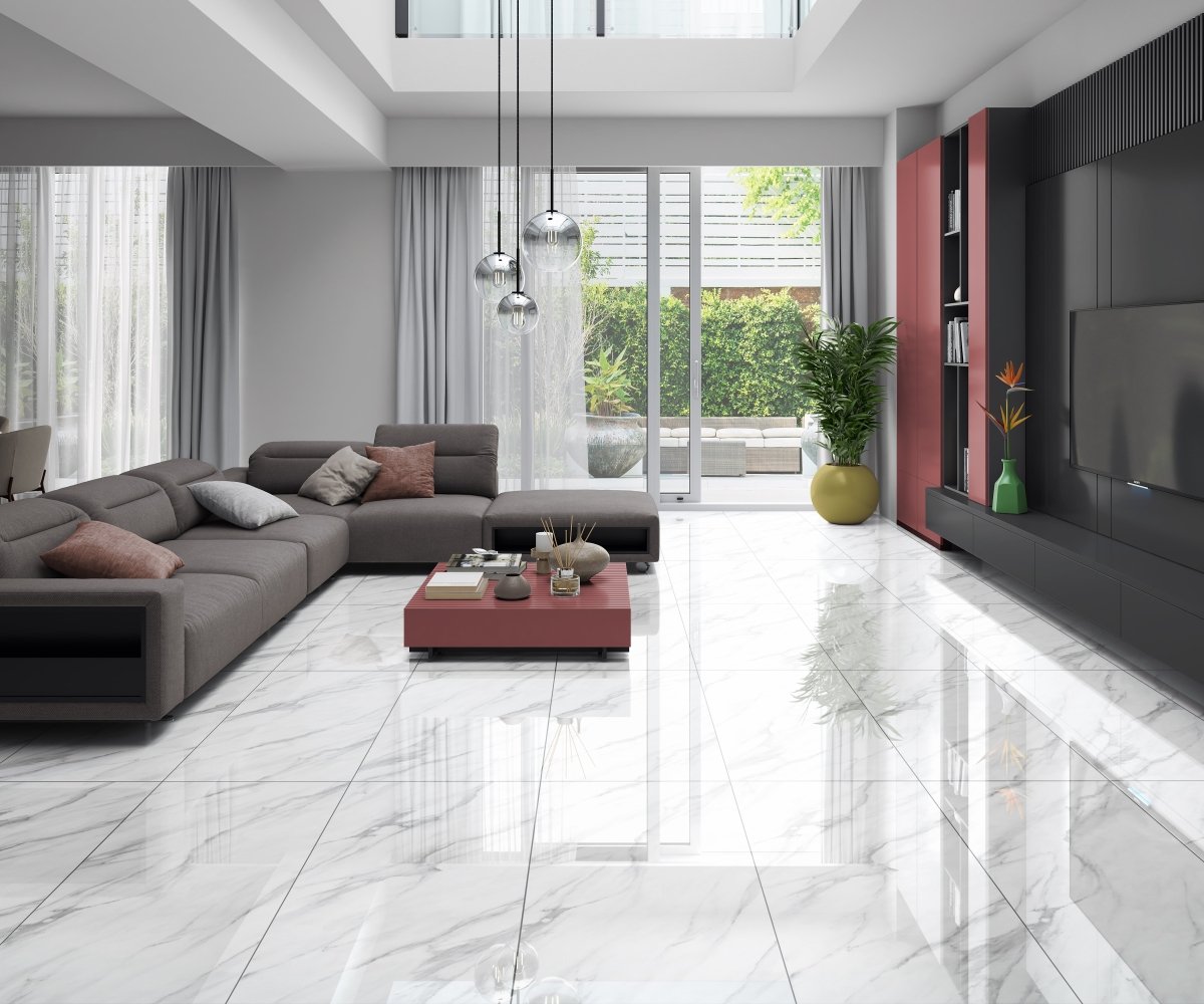 Pallet Deal: 64 Tiles (46 sq.m) Statuario Carrara White Polished Marble Effect Porcelain 60x120cm Wall and Floor Tile - TILES Paradise