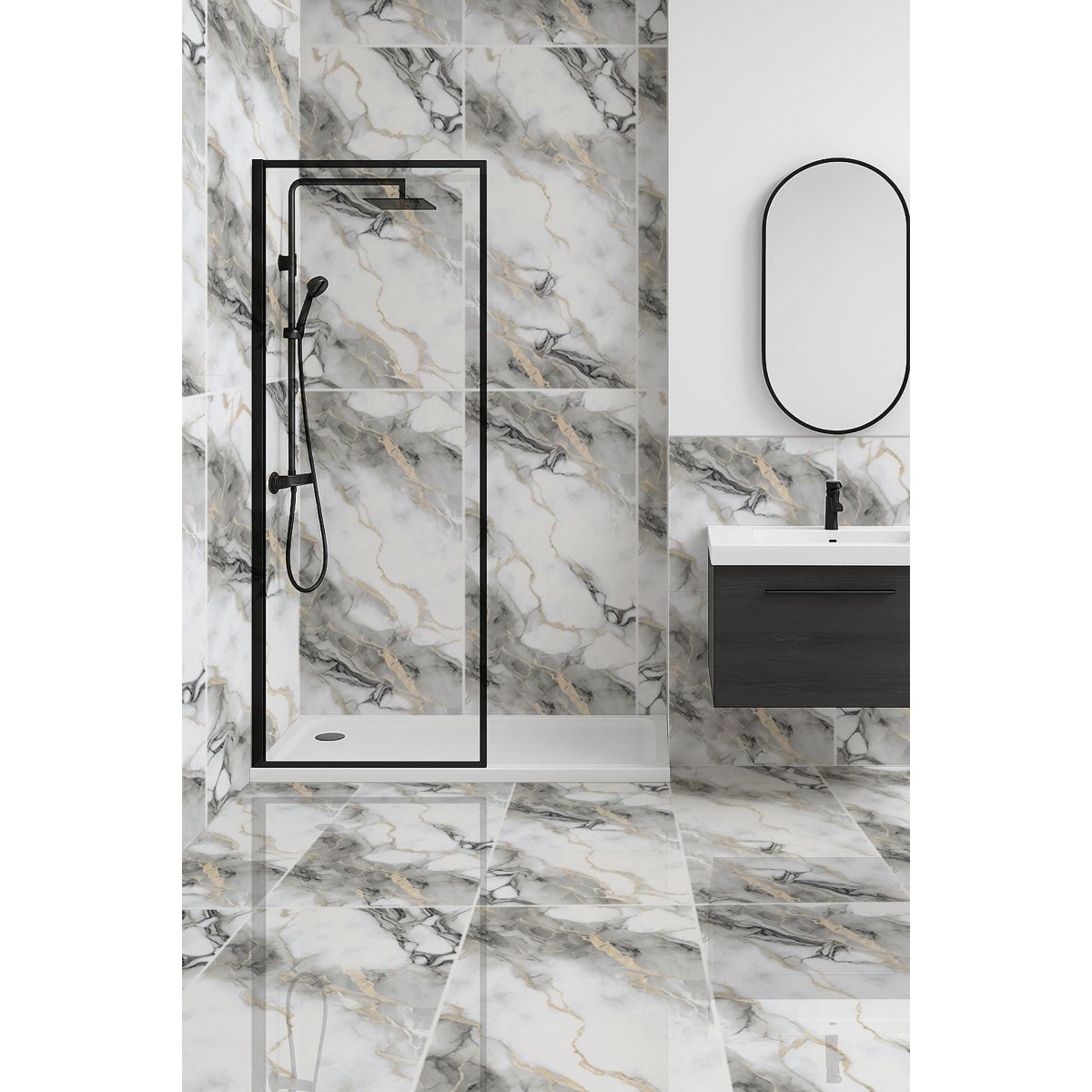 Pallet Deal: 64 Tiles (46sq.m) Afyon Grey Gold Polished 60x120cm Porcelain Wall and Floor Tile - collection - TILES Paradise