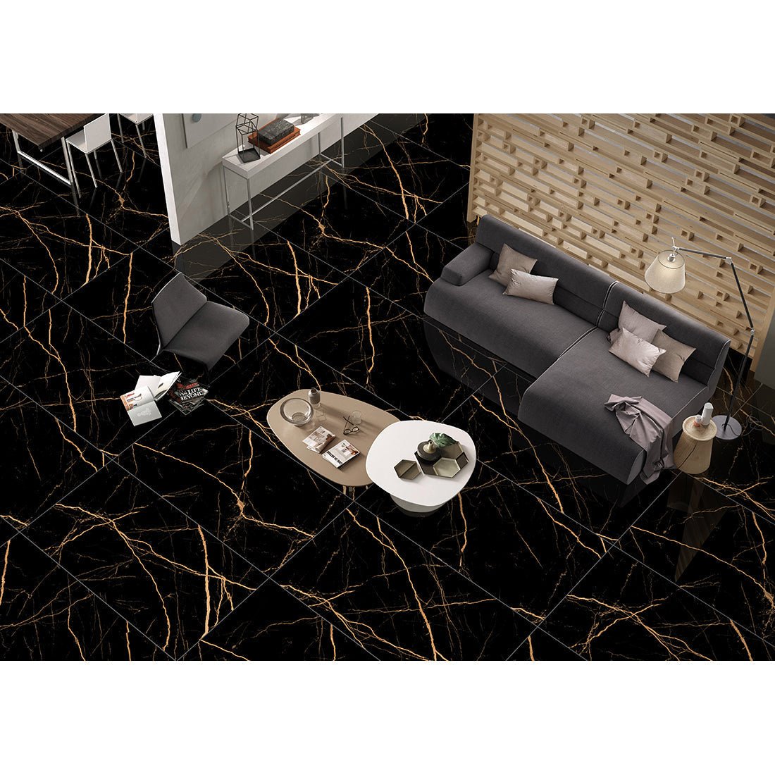 Pallet Deal: 68 Tiles (48 sq.m) Apollo Black & Gold Matt Porcelain 60x120cm Kitchen Bathroom Wall Floor Tiles - TILES Paradise