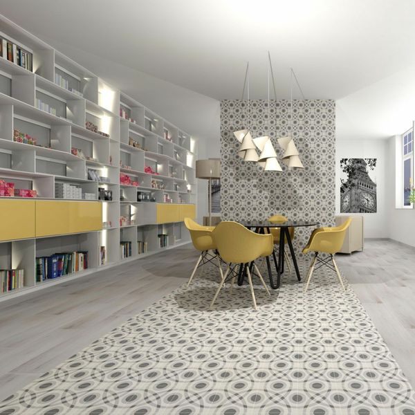 Victorian Circle Grey Matt 20x20cm Patterned Porcelain Wall & Floor Tiles