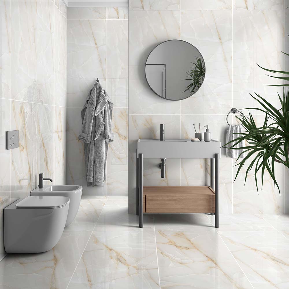 Persian Onyx Gold White Glossy Porcelain Tiles 60x120cm Wall & Floor Tile - TILES Paradise