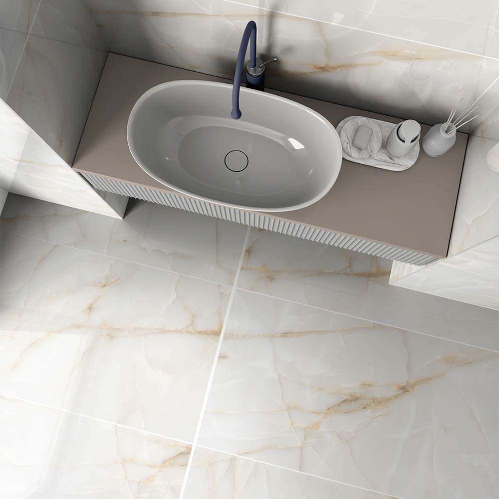 Persian Onyx Gold White Glossy Porcelain Tiles 60x120cm Wall & Floor Tile - TILES Paradise