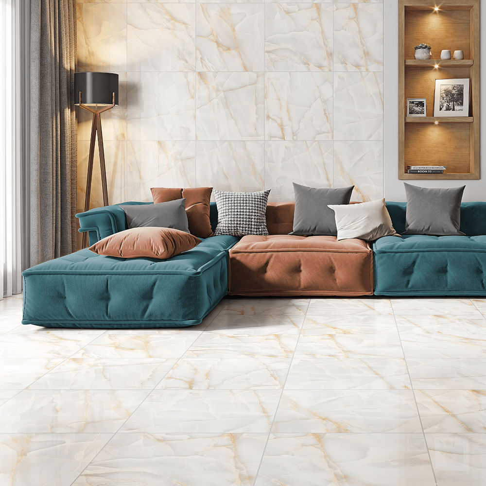 Persian Onyx Gold White Glossy Porcelain Tiles 60x60cm Wall & Floor Tile - TILES Paradise