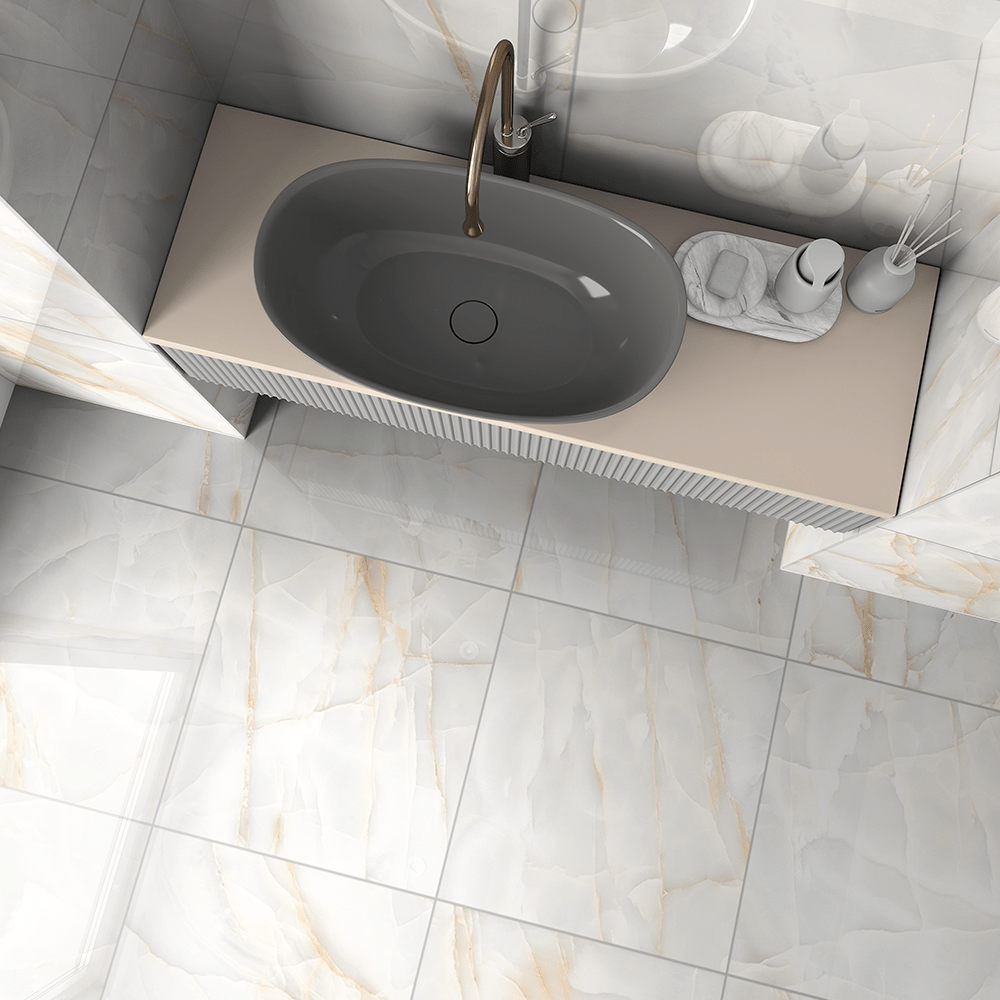 Persian Onyx Gold White Glossy Porcelain Tiles 60x60cm Wall & Floor Tile - TILES Paradise