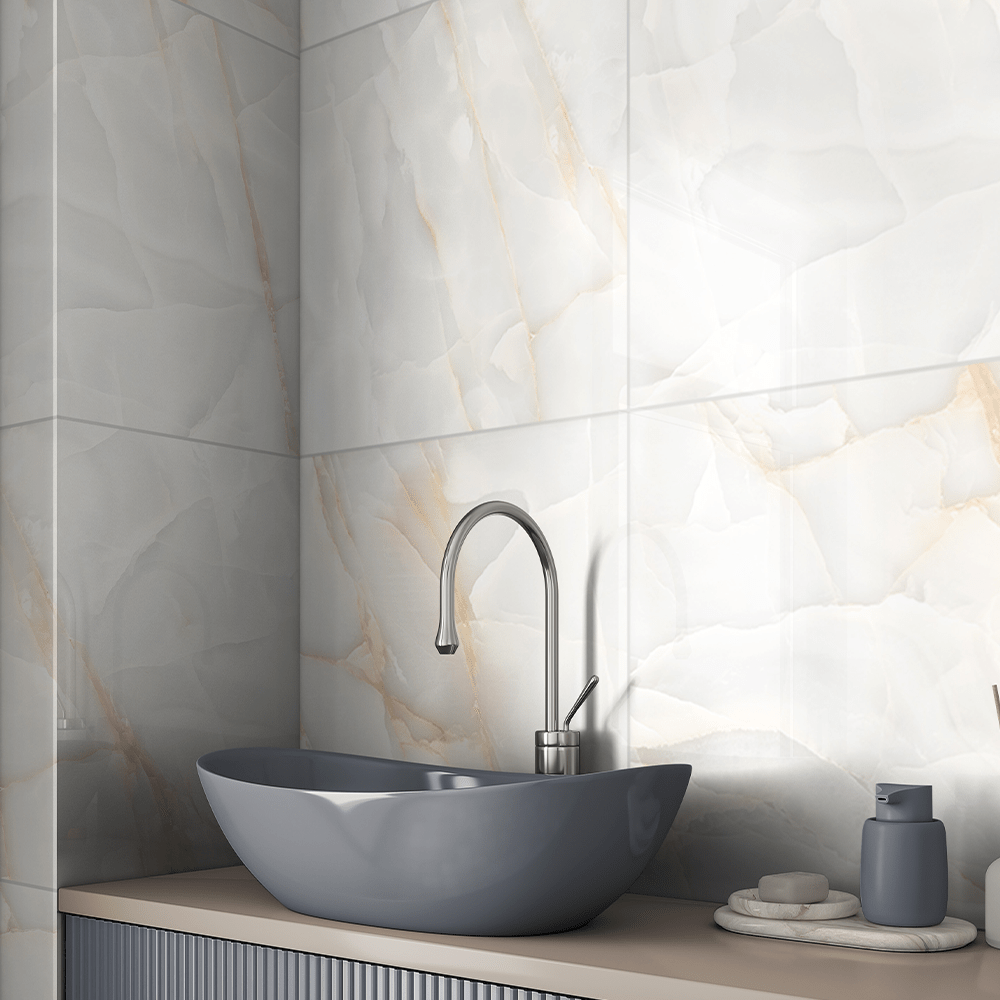 Persian Onyx Gold White Glossy Porcelain Tiles 60x60cm Wall & Floor Tile - TILES Paradise