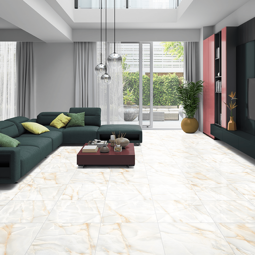 Persian Onyx Gold White Glossy Porcelain Tiles 60x60cm Wall & Floor Tile - TILES Paradise