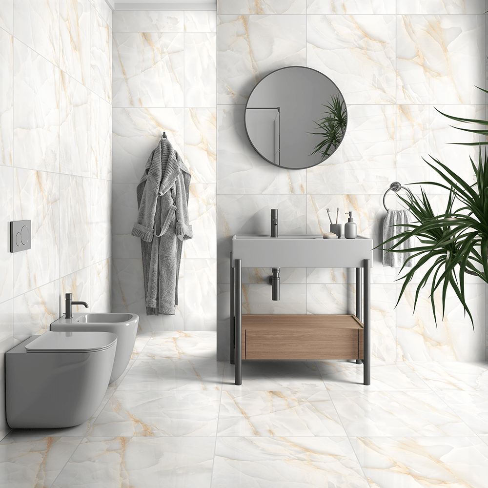 Persian Onyx Gold White Glossy Porcelain Tiles 60x60cm Wall & Floor Tile - TILES Paradise