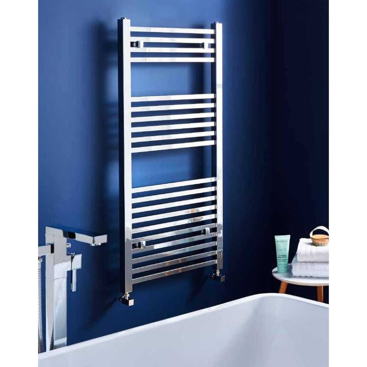 Quadrello Chrome Square Ladder Heated Towel Rail – 1600x600mm