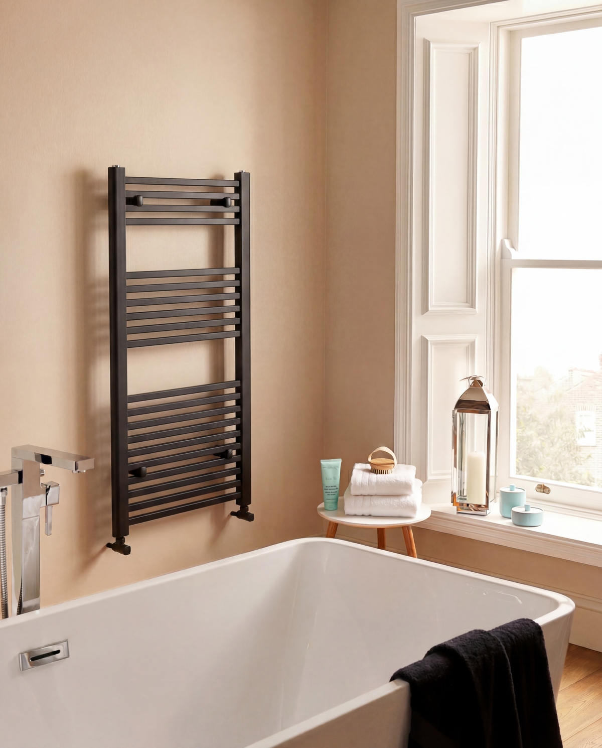 Quadrello Matt Black Square Ladder Heated Towel Rail