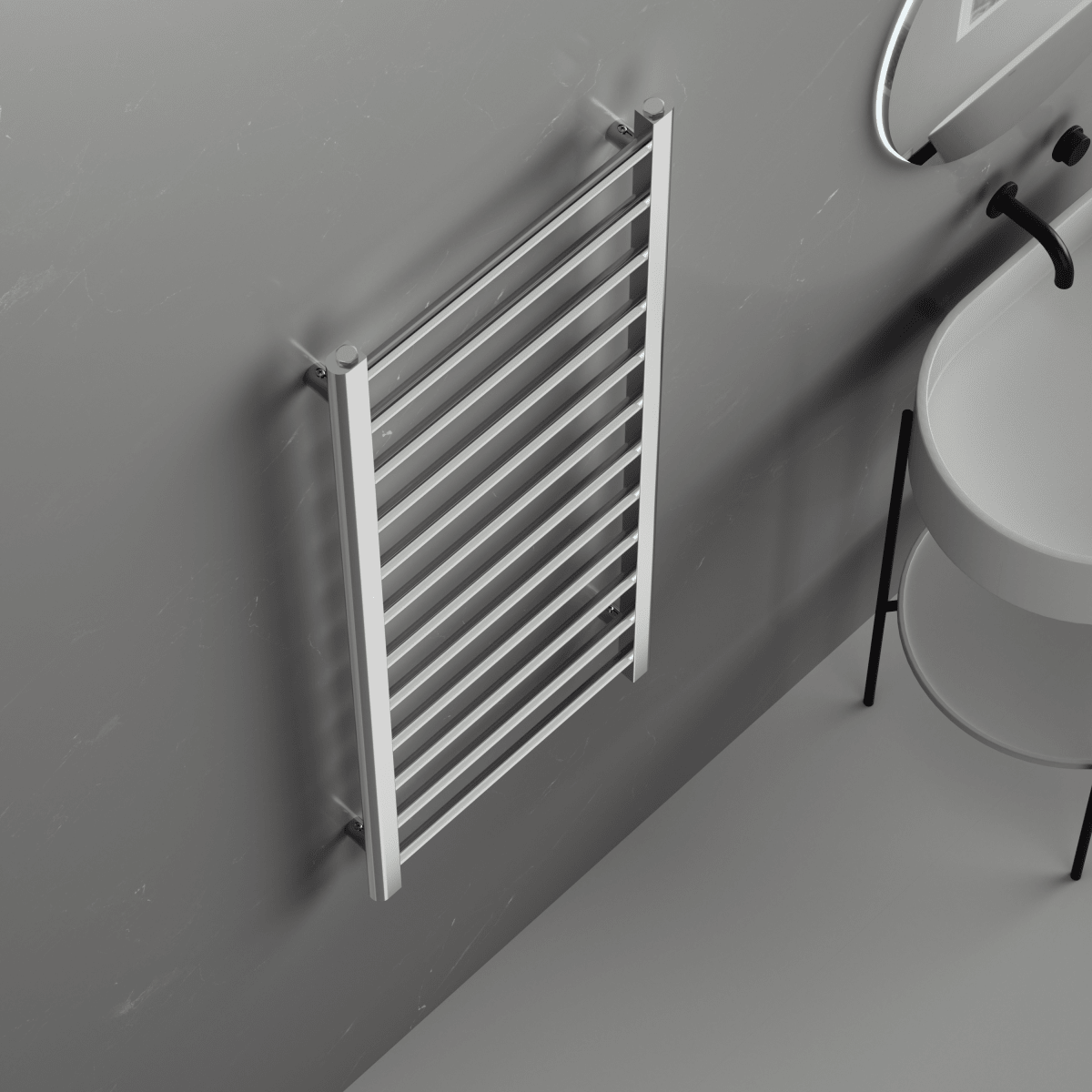 Rivena 1200x500mm Chrome Heated Towel Rail – Slimline 12 Bar Ladder Radiator - TILES Paradise