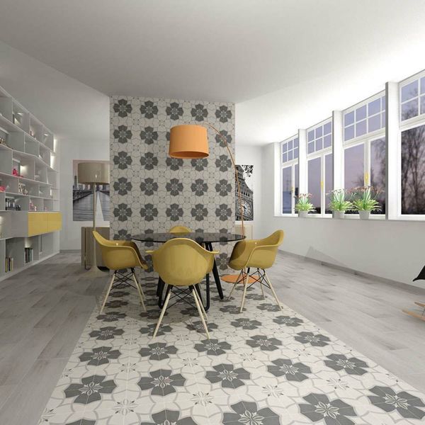 Victorian Crest Grey Matt 20x20cm Patterned Porcelain Wall & Floor Tiles